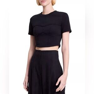 A.L.C. ALC Wren Bustier Cropped Tee Corset Seamed Crop Top Black